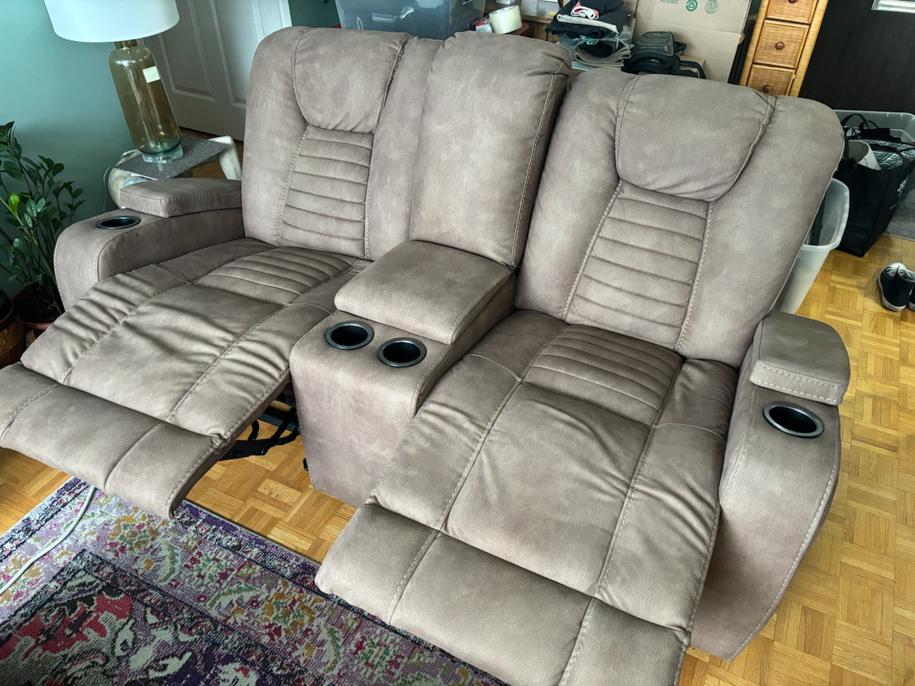 Taupe Power Reclining Loveseat with Console - photo 2