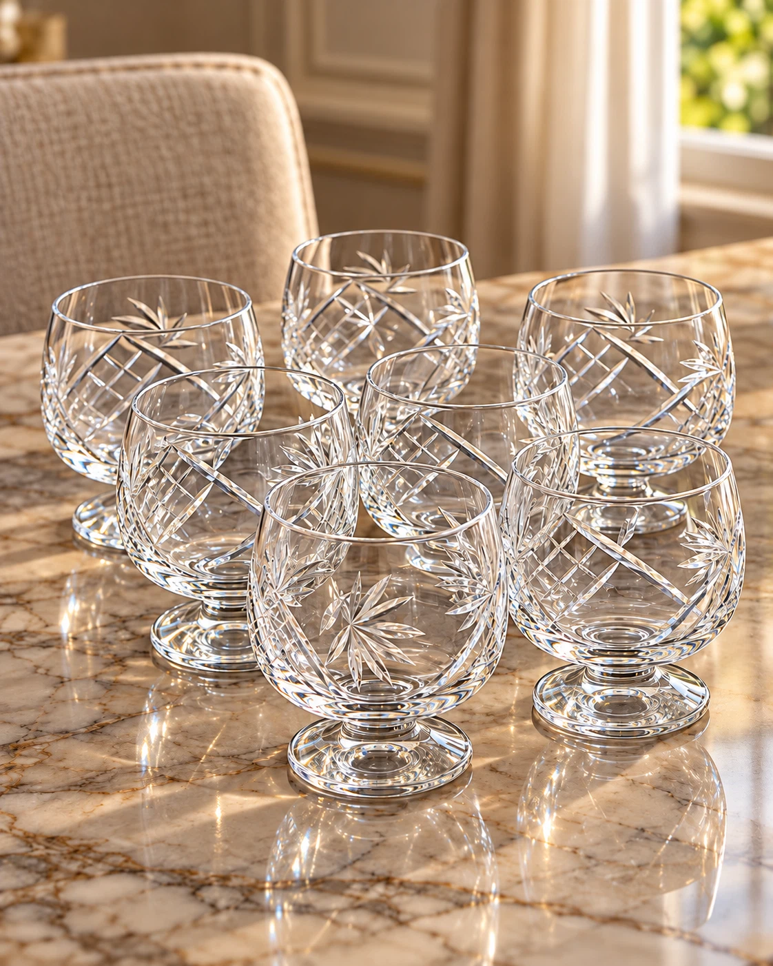 Set of 7 Crystal Brandy Snifters