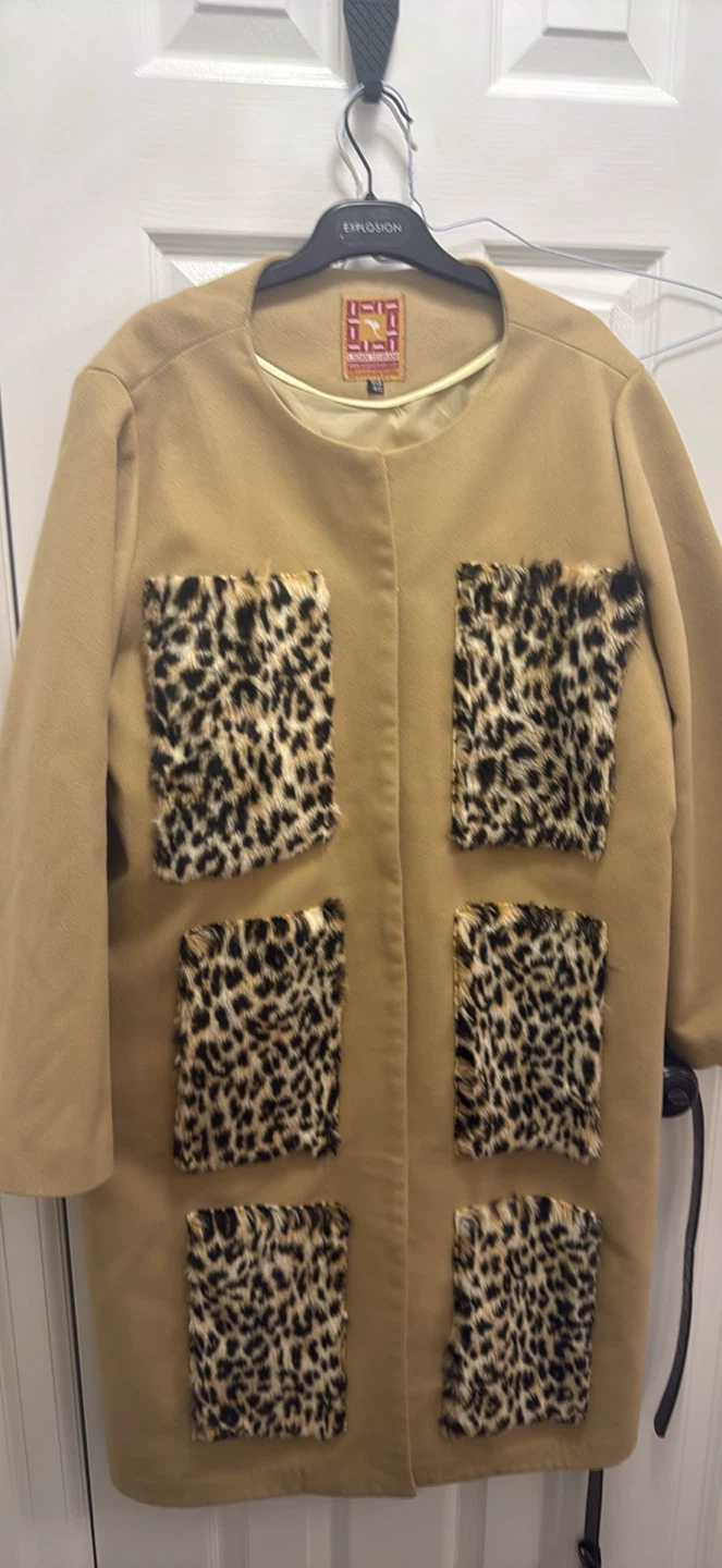 Casanova Camel Coat with Leopard Print Details