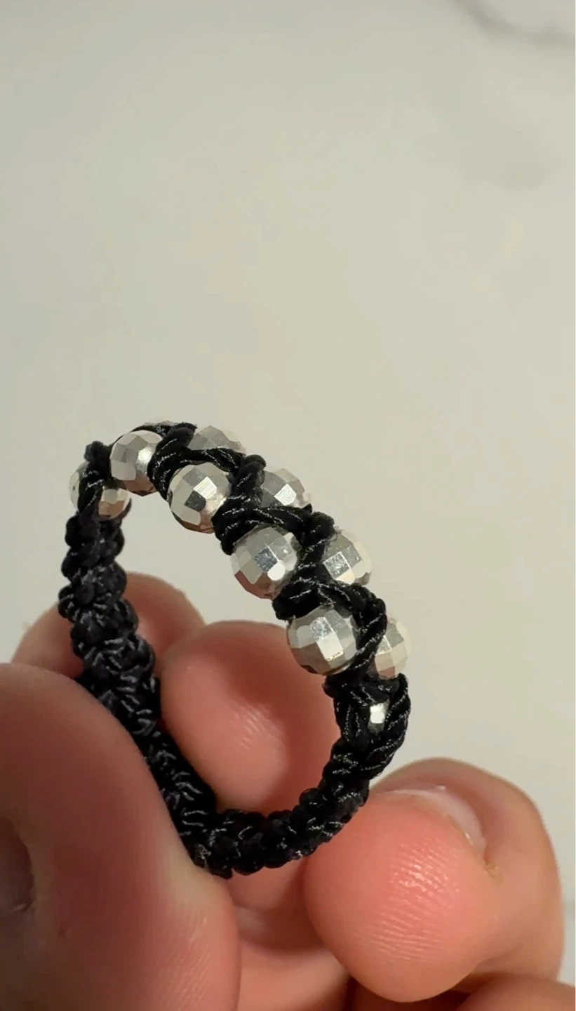 Woven Black Cord Ring with Silver Beads - photo 2