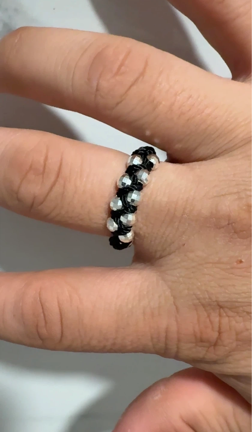 Woven Black Cord Ring with Silver Beads - photo 4
