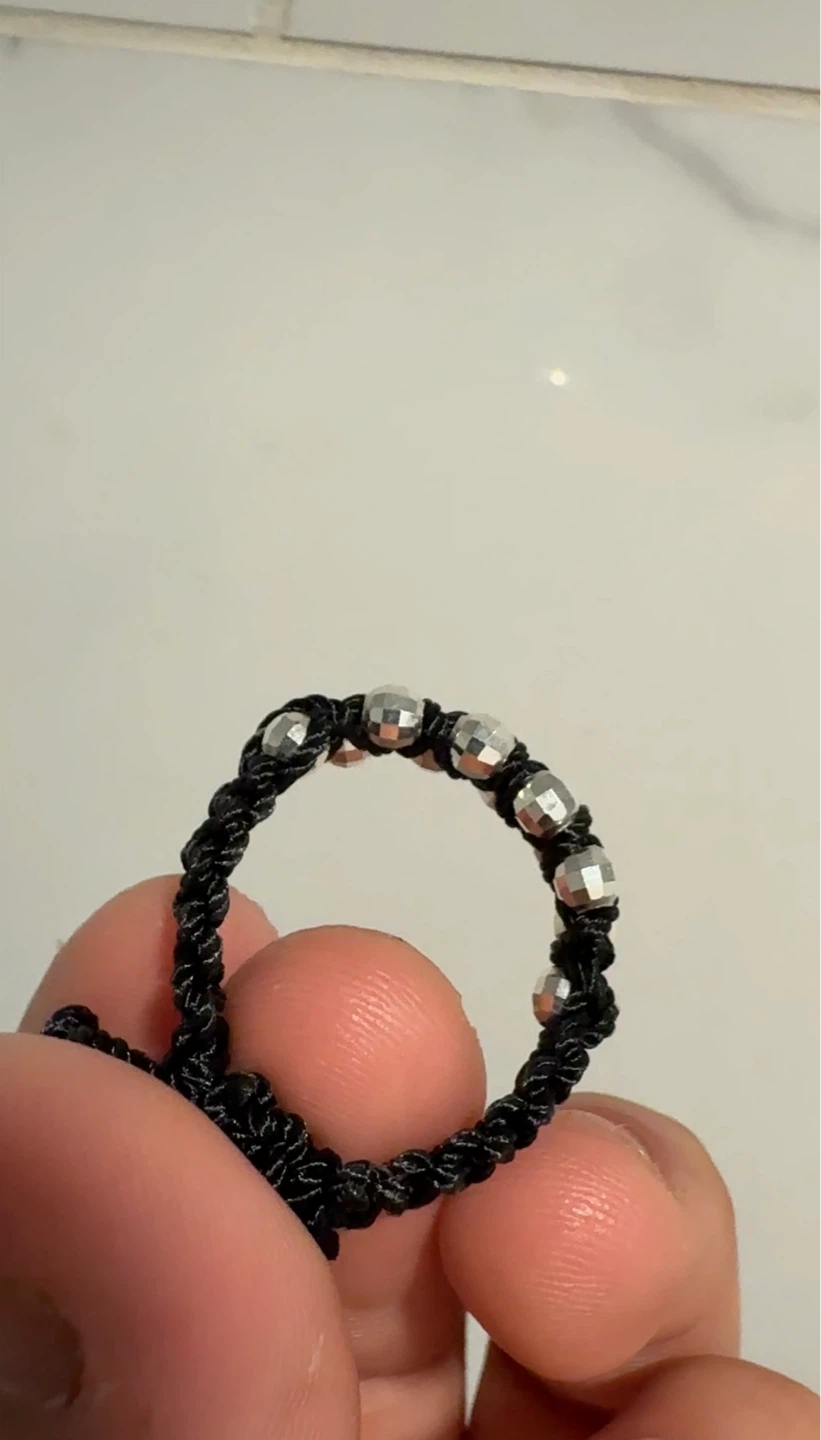 Woven Black Cord Ring with Silver Beads - photo 3