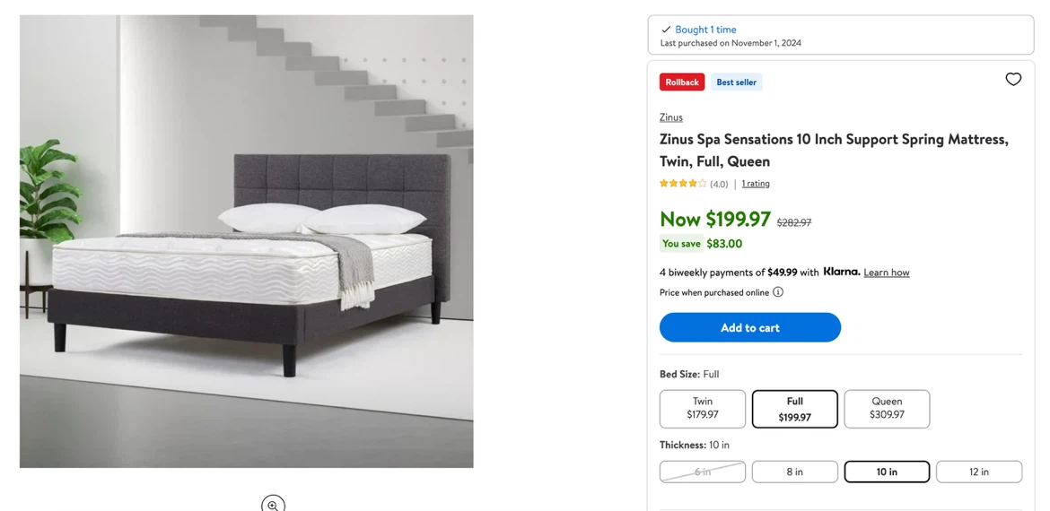 Zinus 10” Full Size Mattress (w/ cover) - photo 3