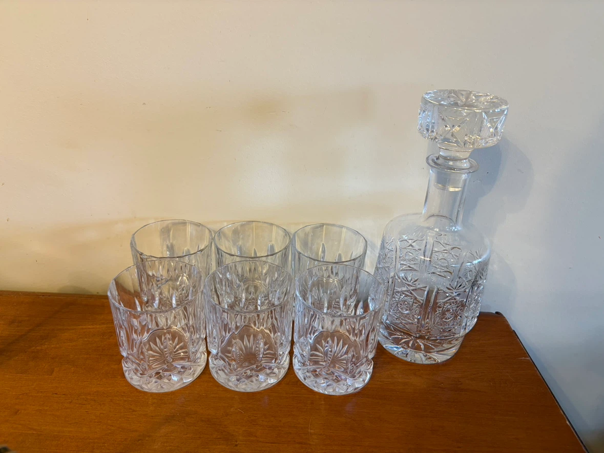 Crystal Decanter and Six Crystal Glasses Set