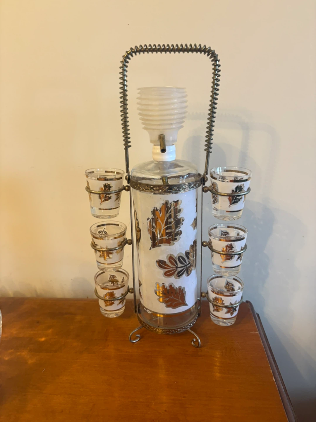 Vintage Libbey Decanter Set w/ 6 Shot Glasses and Brass Caddy