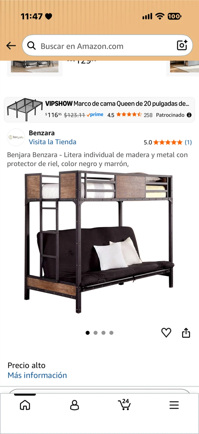 Camarote que se convierte en sofá de metal