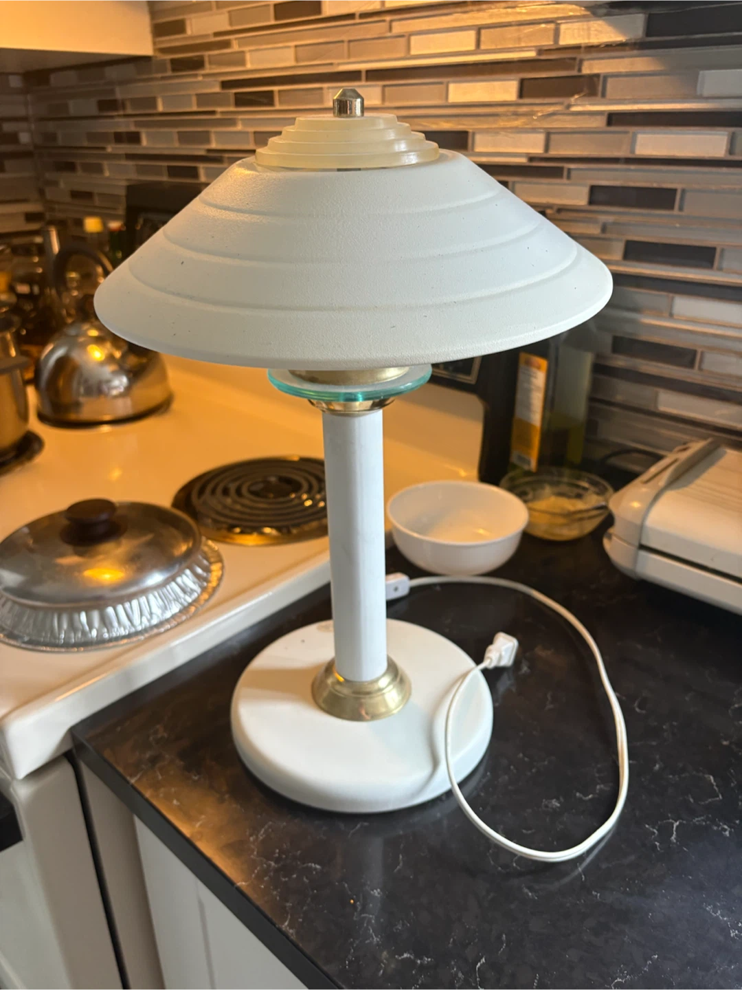 Vintage White and Brass Table Lamp