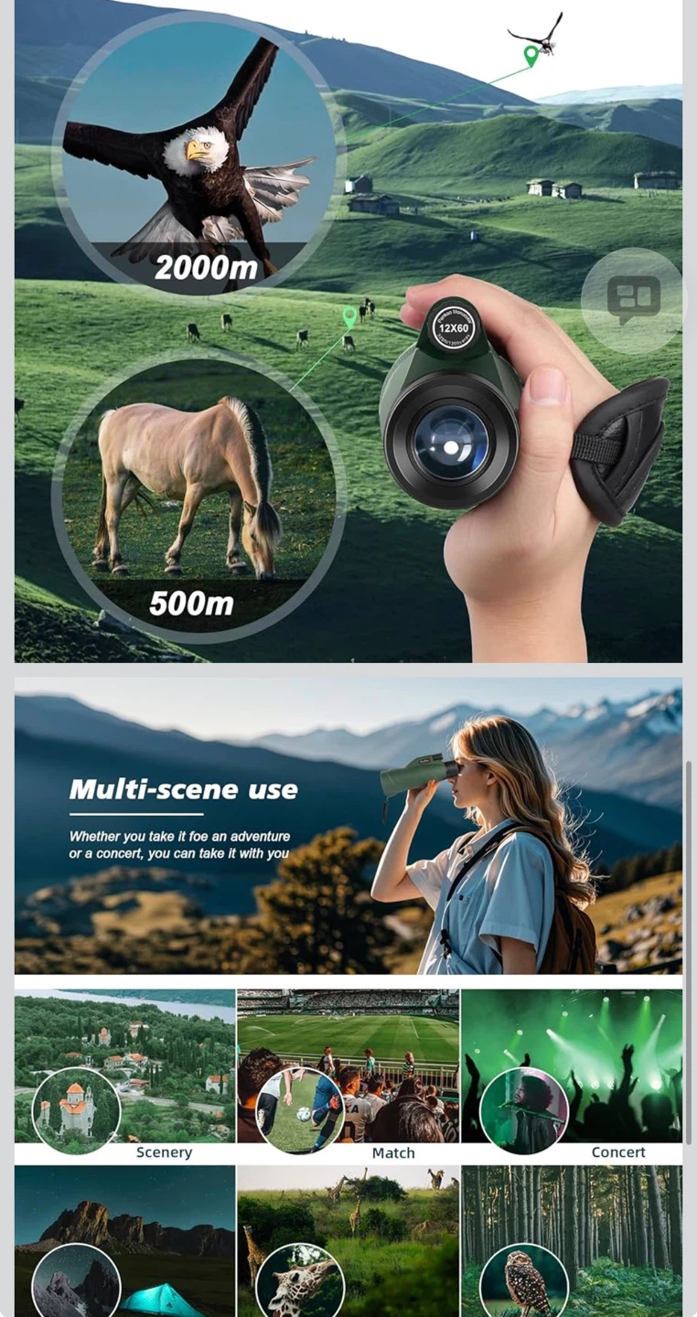 12x60 Monocular Telescope for Adults with Smartphone - photo 3