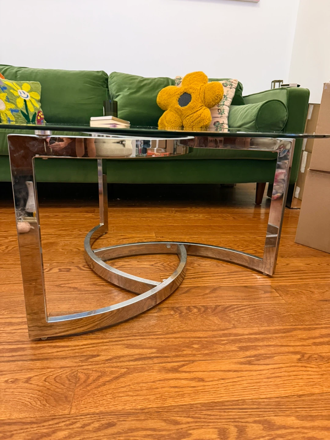 Modern Round Glass Coffee Table with Chrome Base - photo 2
