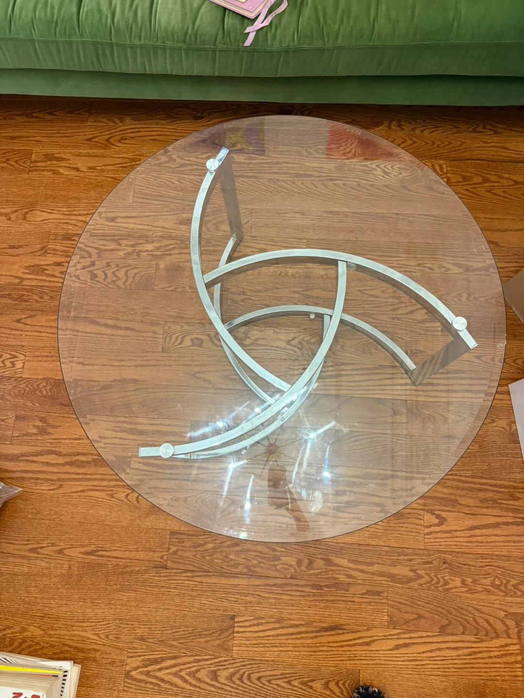Modern Round Glass Coffee Table with Chrome Base - photo 3