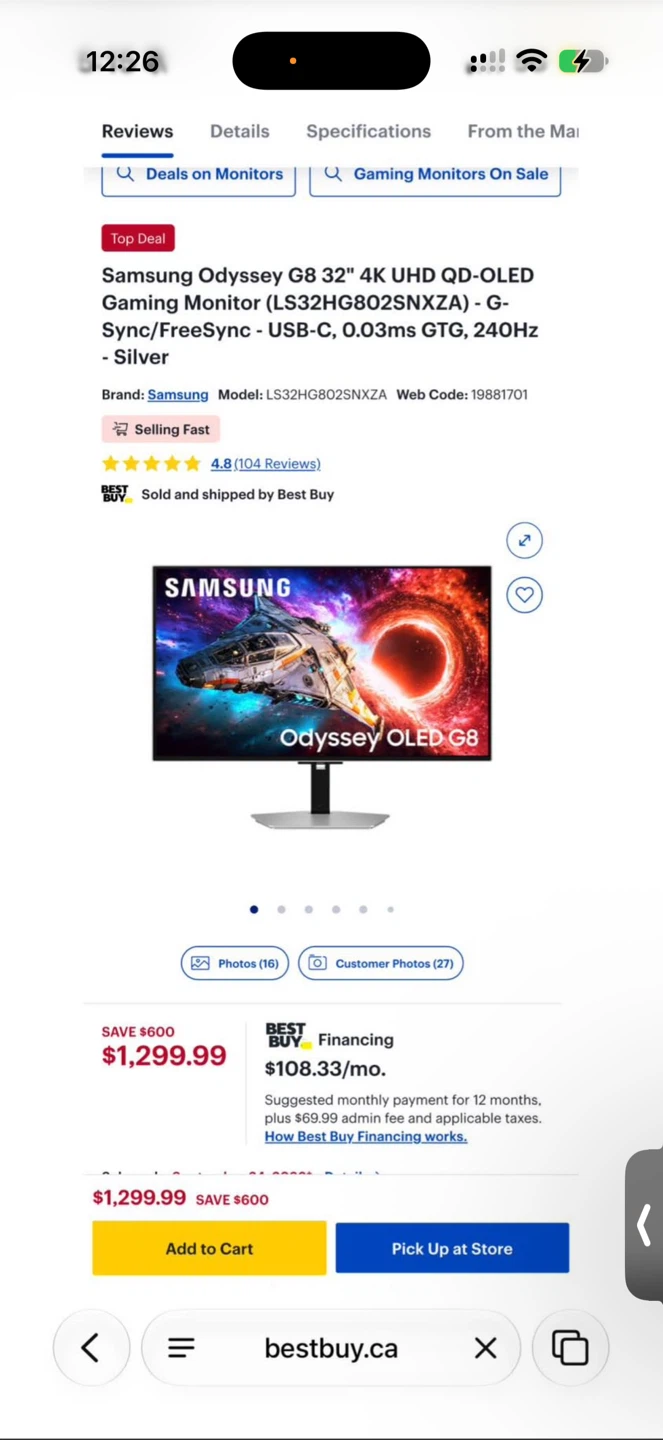 Samsung Odyssey G8 32-inch 4K UHD Gaming Monitor