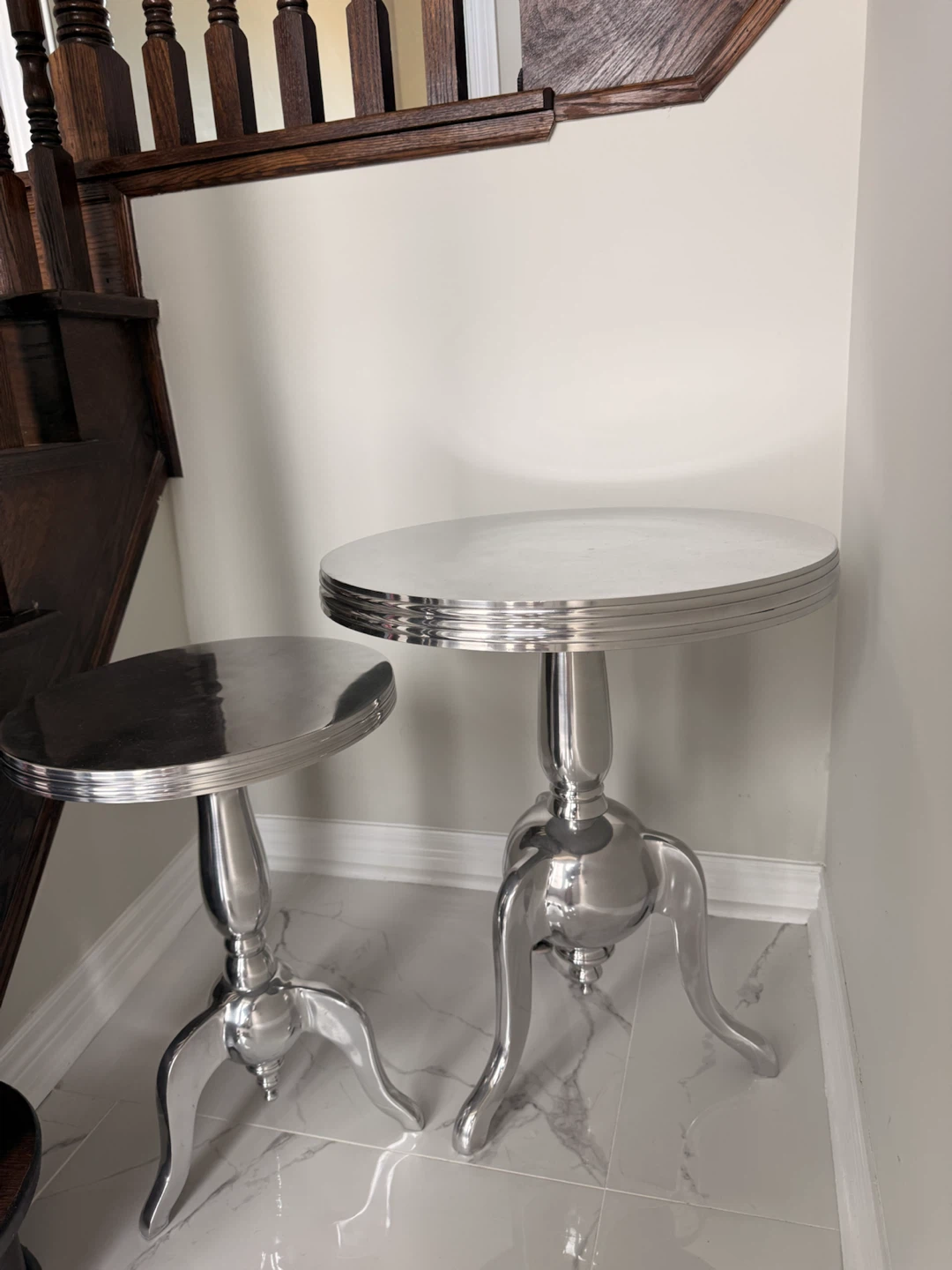 Pair of Structube Polished Aluminum Side Tables-Excellent Cond.