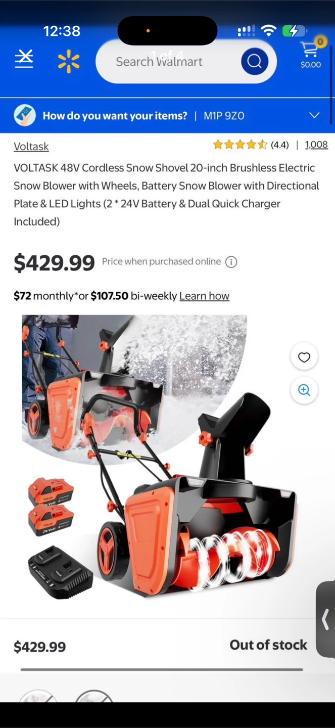 VOLTASK 48V Cordless Snow Shovel 20-inch