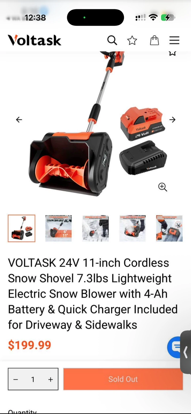 Voltask 24V 11-inch Cordless Snow Shovel