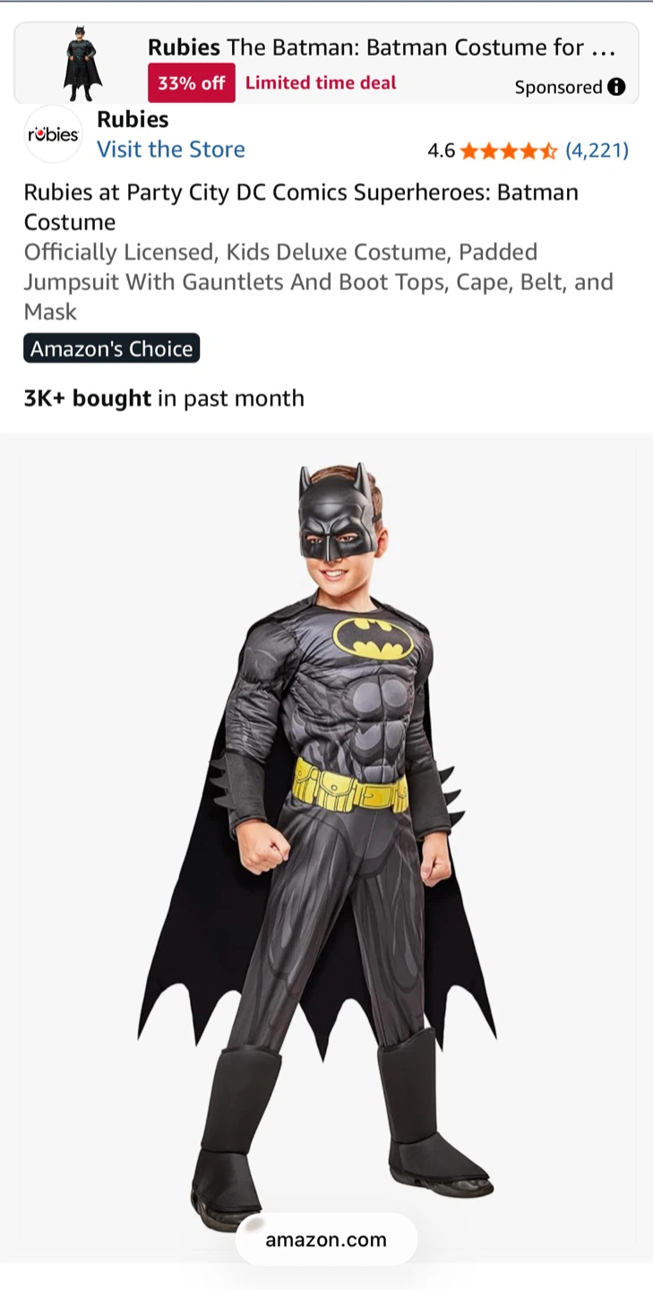 Rubies Kids Batman Costume( Medium size) - photo 2