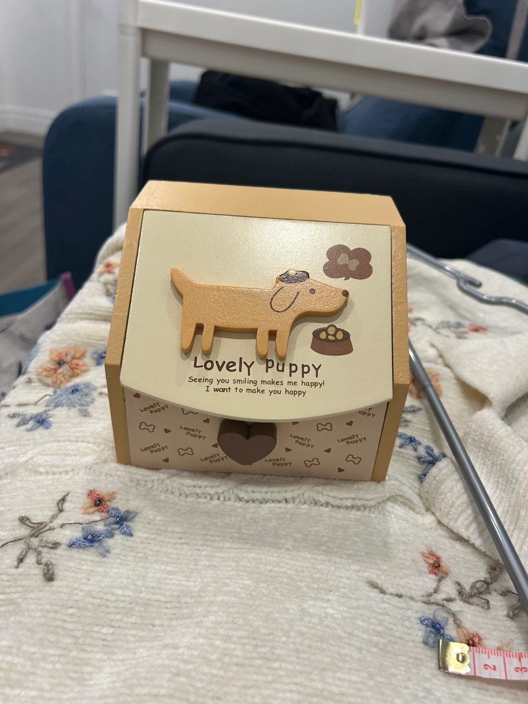 Lovely Puppy Wooden Keepsake Box with Mirror