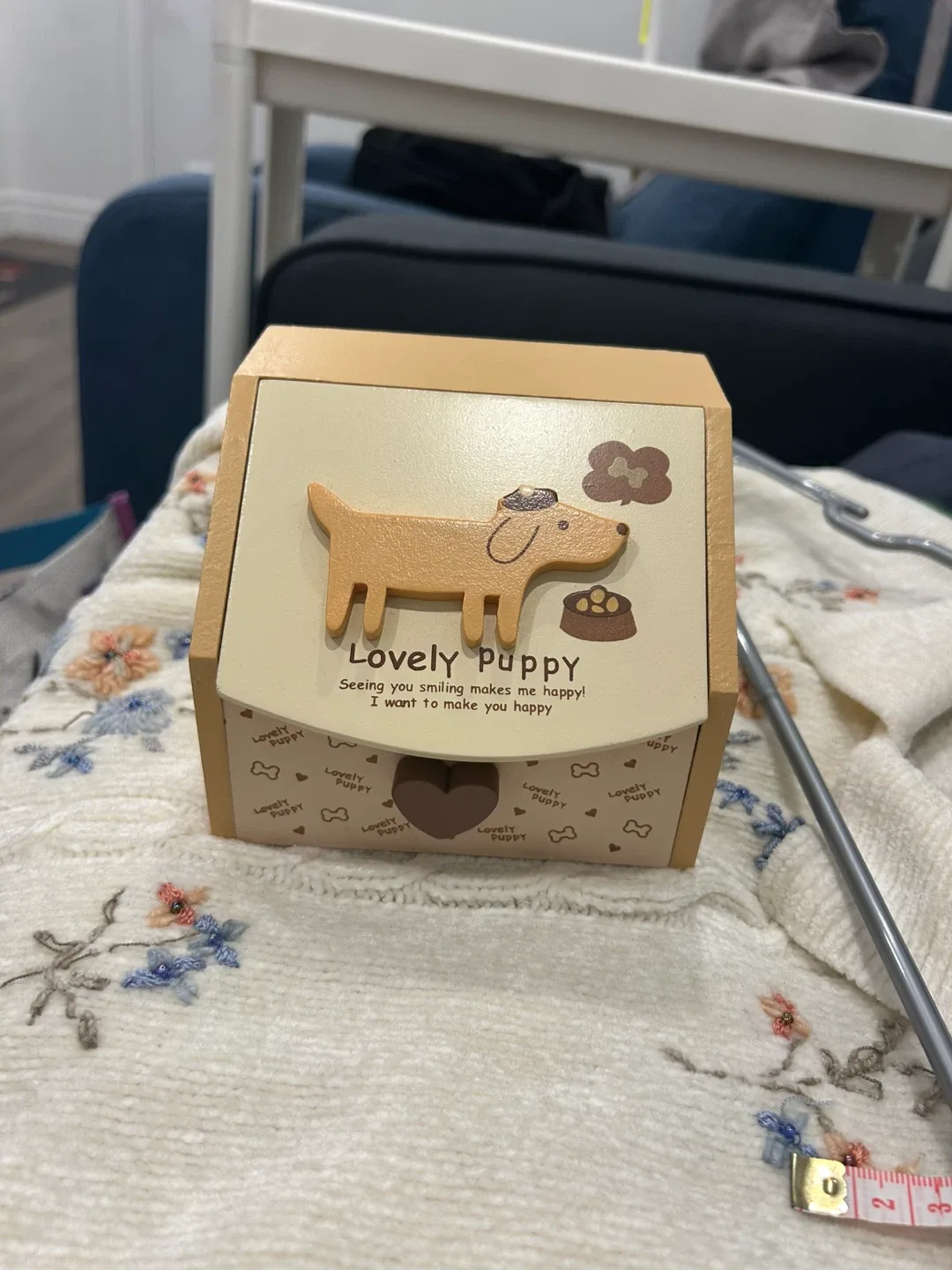 Lovely Puppy Wooden Keepsake Box with Mirror