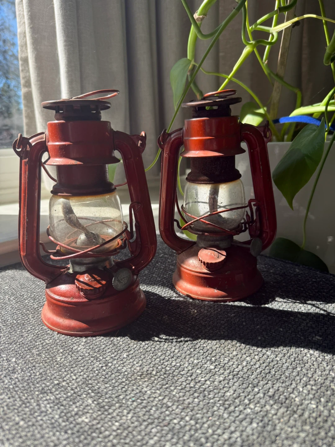 Two Vintage Style Red Oil Lanterns