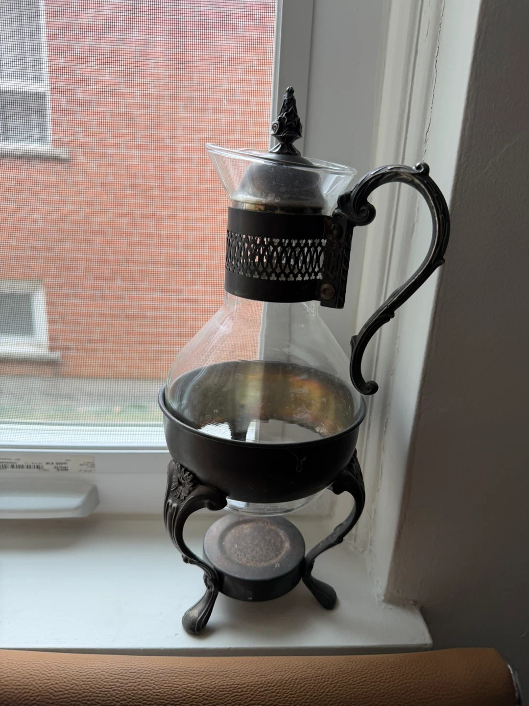 Vintage Glass Coffee Carafe with Metal Stand