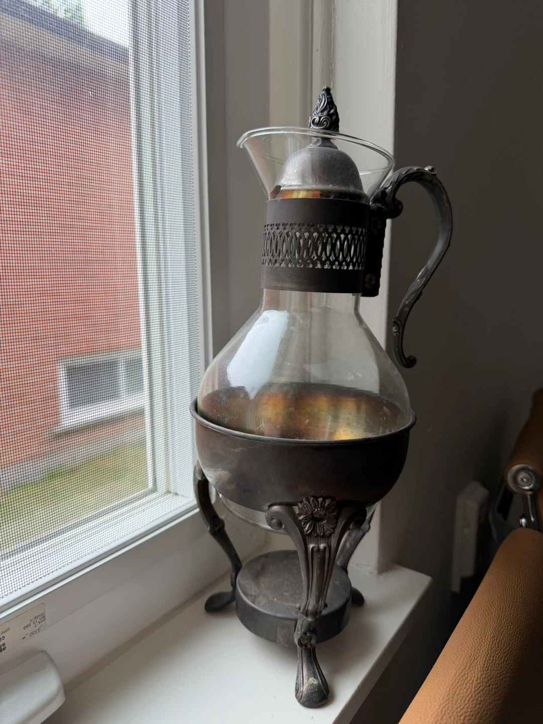 Vintage Glass Coffee Carafe with Metal Stand - photo 2
