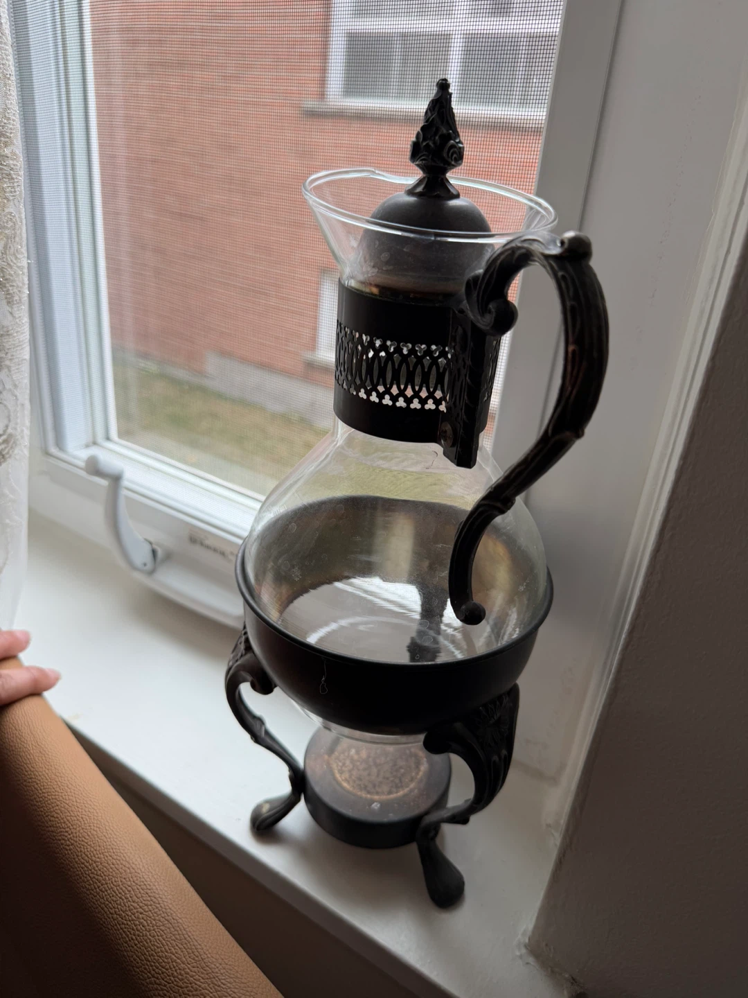 Vintage Glass Coffee Carafe with Metal Stand - photo 3