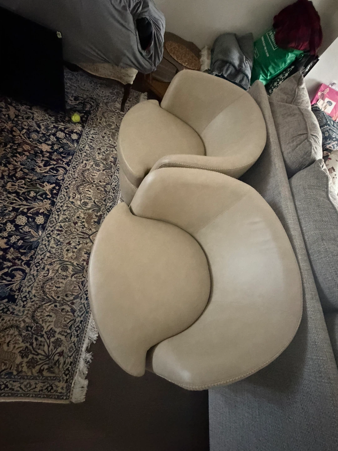 Set of Two Beige Swivel Chairs
