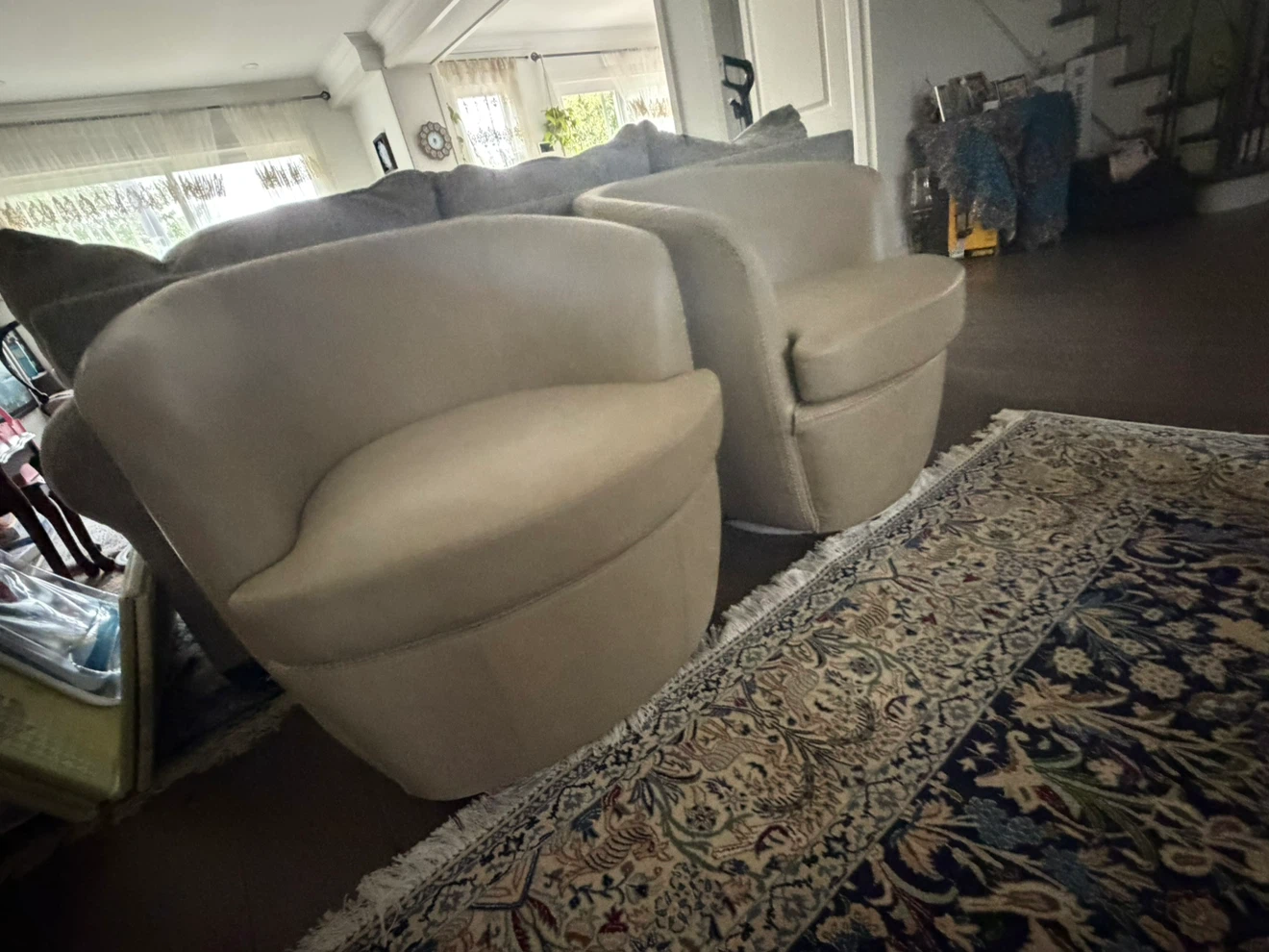 Set of Two Beige Swivel Chairs - photo 2