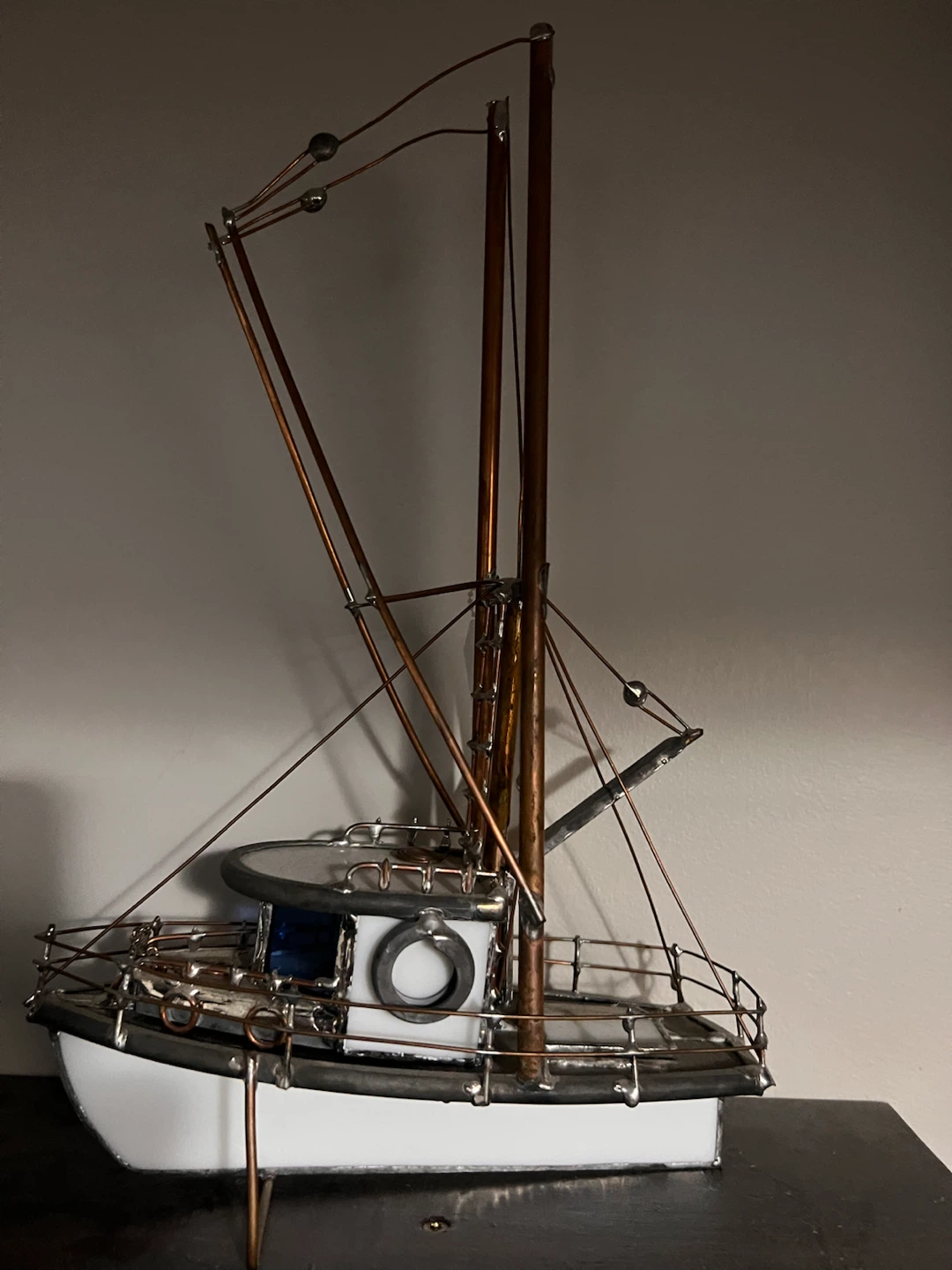 Stained Glass and Copper Fishing Boat Model