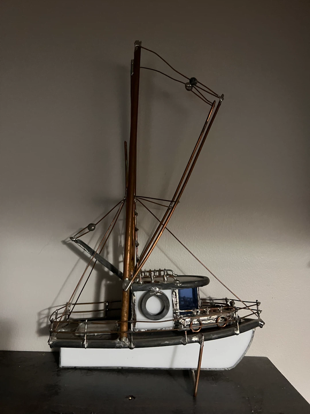 Stained Glass and Copper Fishing Boat Model - photo 3