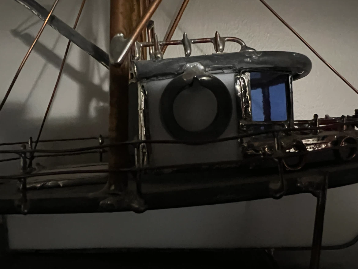 Stained Glass and Copper Fishing Boat Model - photo 4