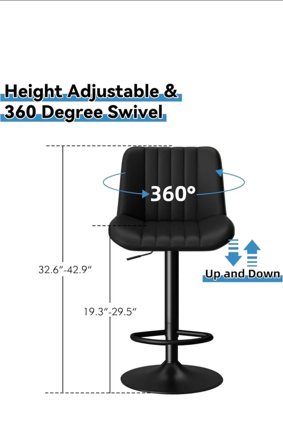 Adjustable Black Swivel Bar Stool - photo 5