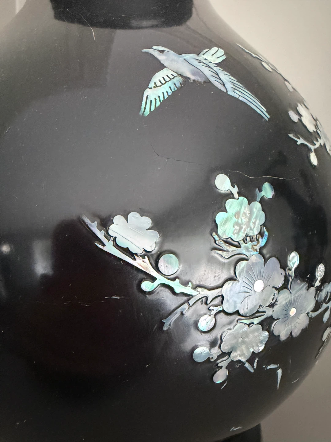 Black Mother of Pearl Inlay Vase