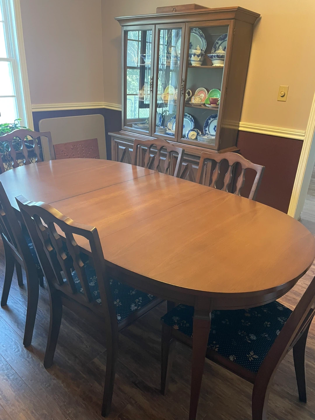 Wooden Dining Table and Hutch Set