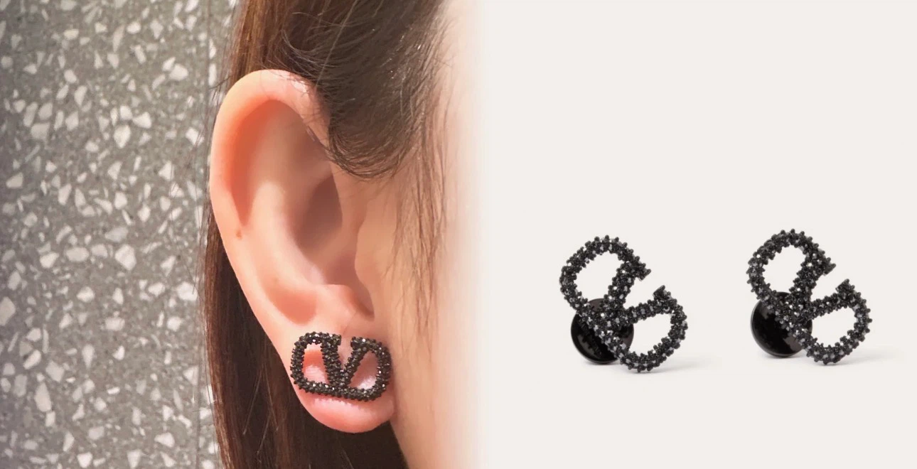 Valentino VLogo Signature Black Crystal Earrings