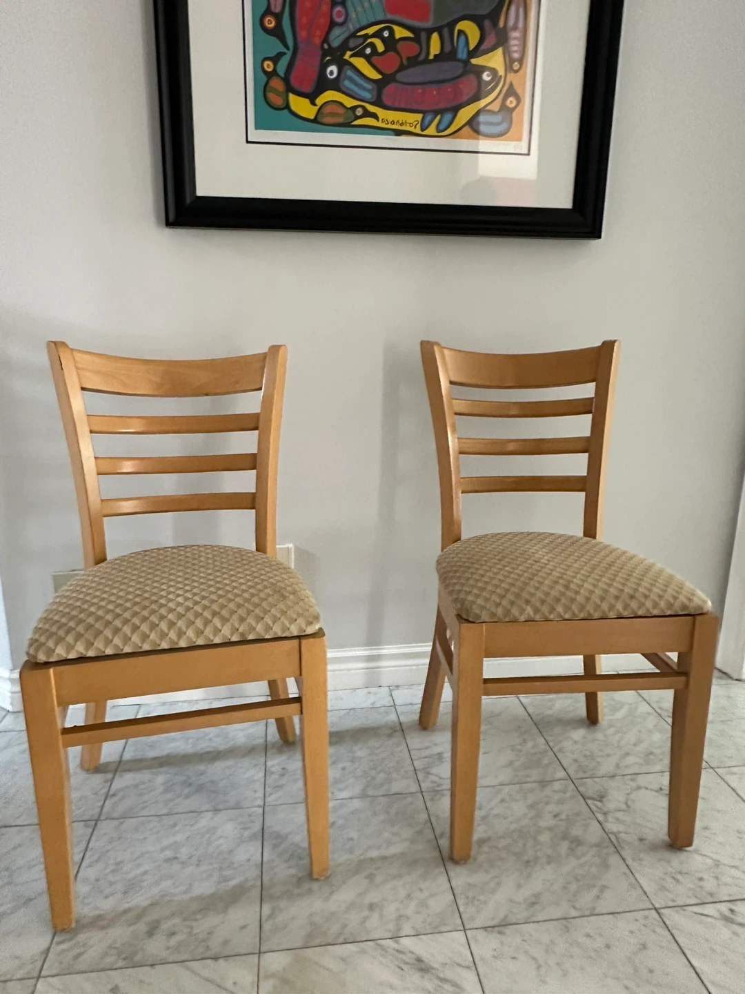 Two Wooden Dining Chairs with Padded Seats
