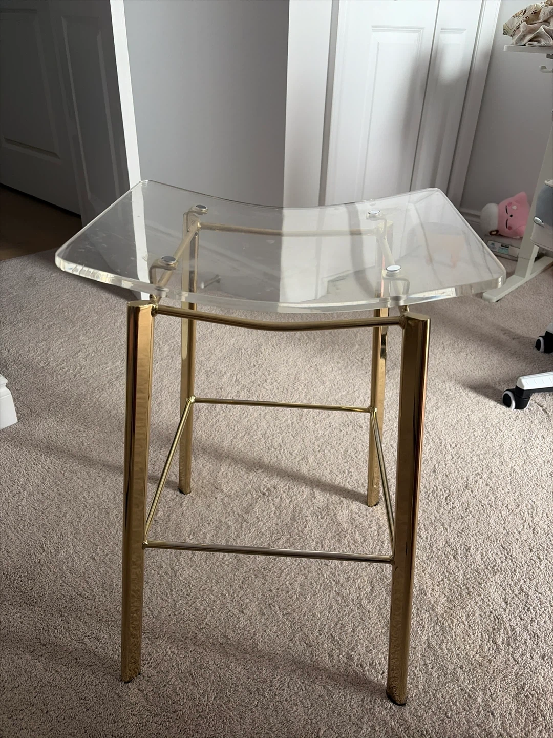 Two Clear Acrylic and Gold Metal Bar Stool