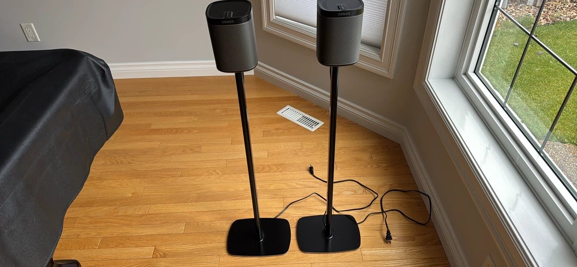 Two Sonos PLAY:1 Speakers with Stands