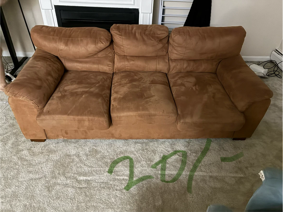 Brown Suede Three-Seater Sofa