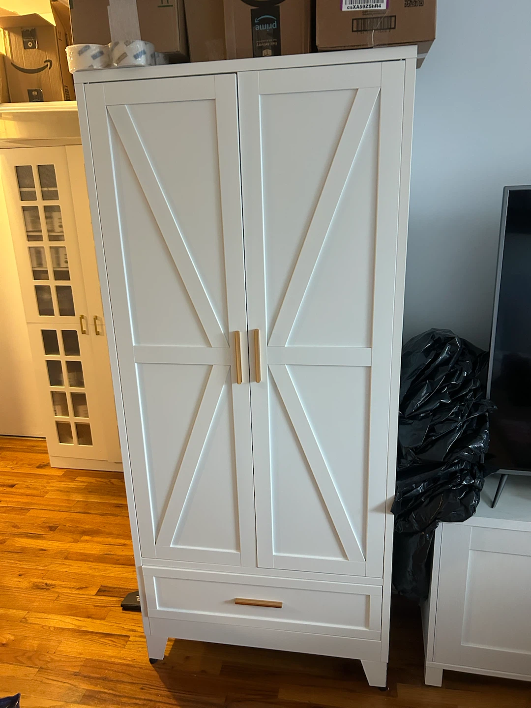 White Farmhouse Style Wardrobe Armoire
