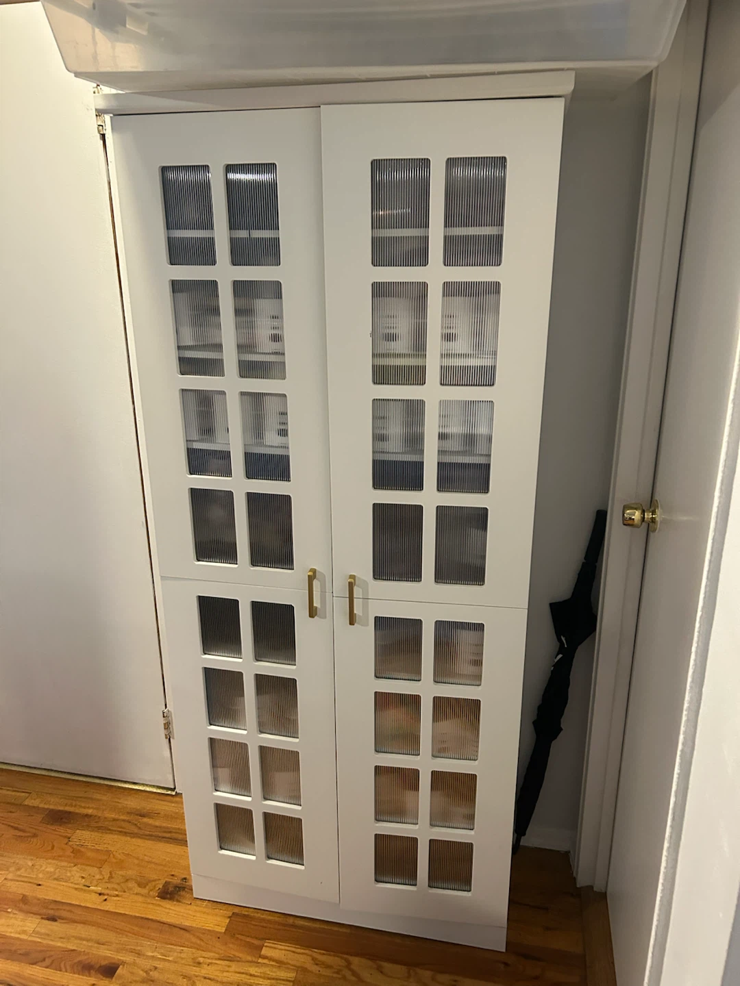 White Tall Shoe Cabinet with Glass Doors