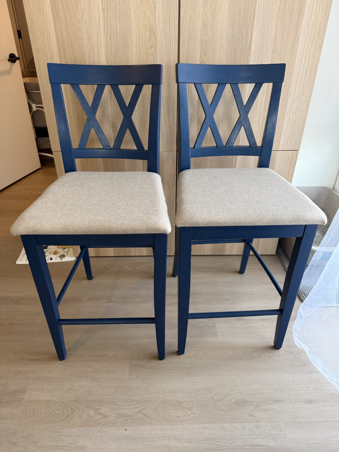 Set of two navy blue counter stools