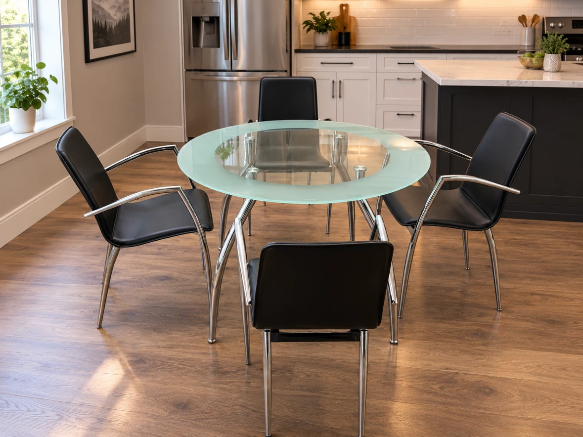 Modern Glass Dining Set with 4 Chairs