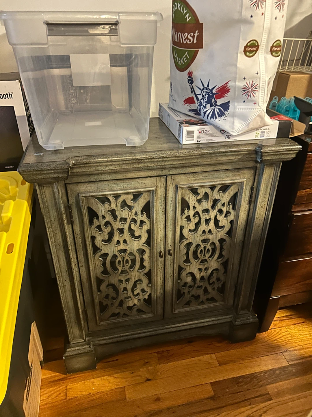 Distressed Gray Accent Cabinet