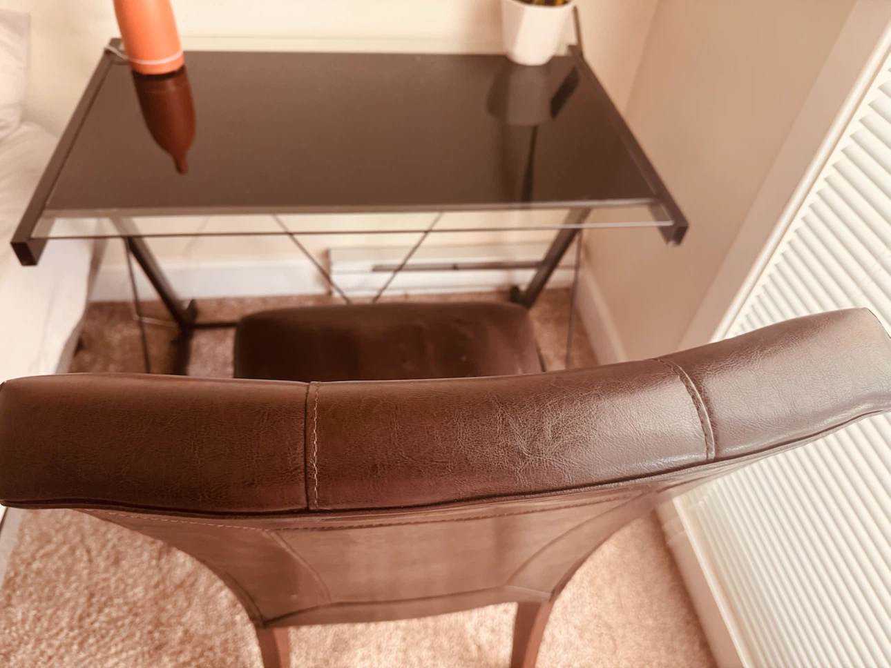 Dark Brown Faux Leather Tufted Chair & Desk