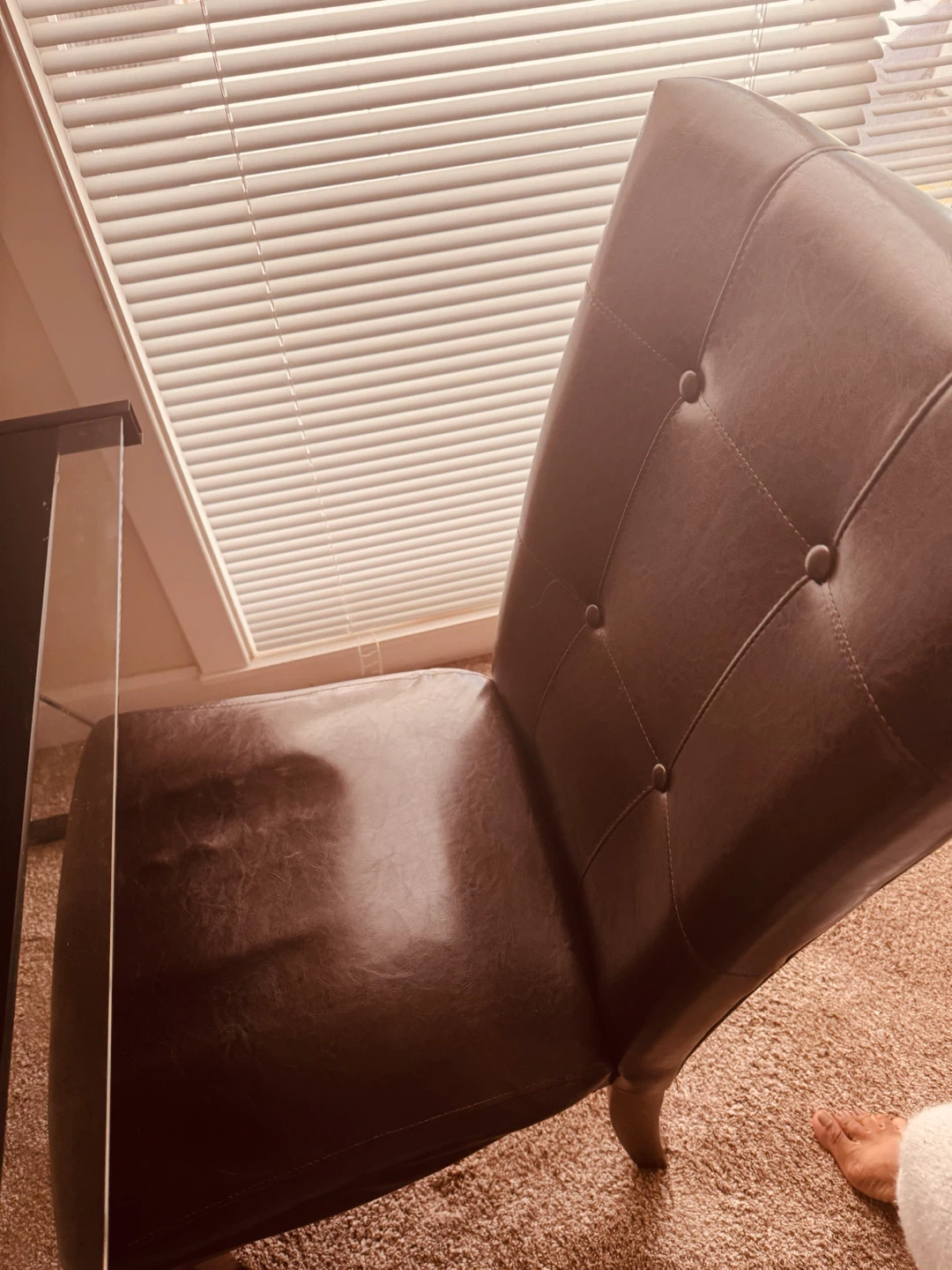 Dark Brown Faux Leather Tufted Chair & Desk - photo 2