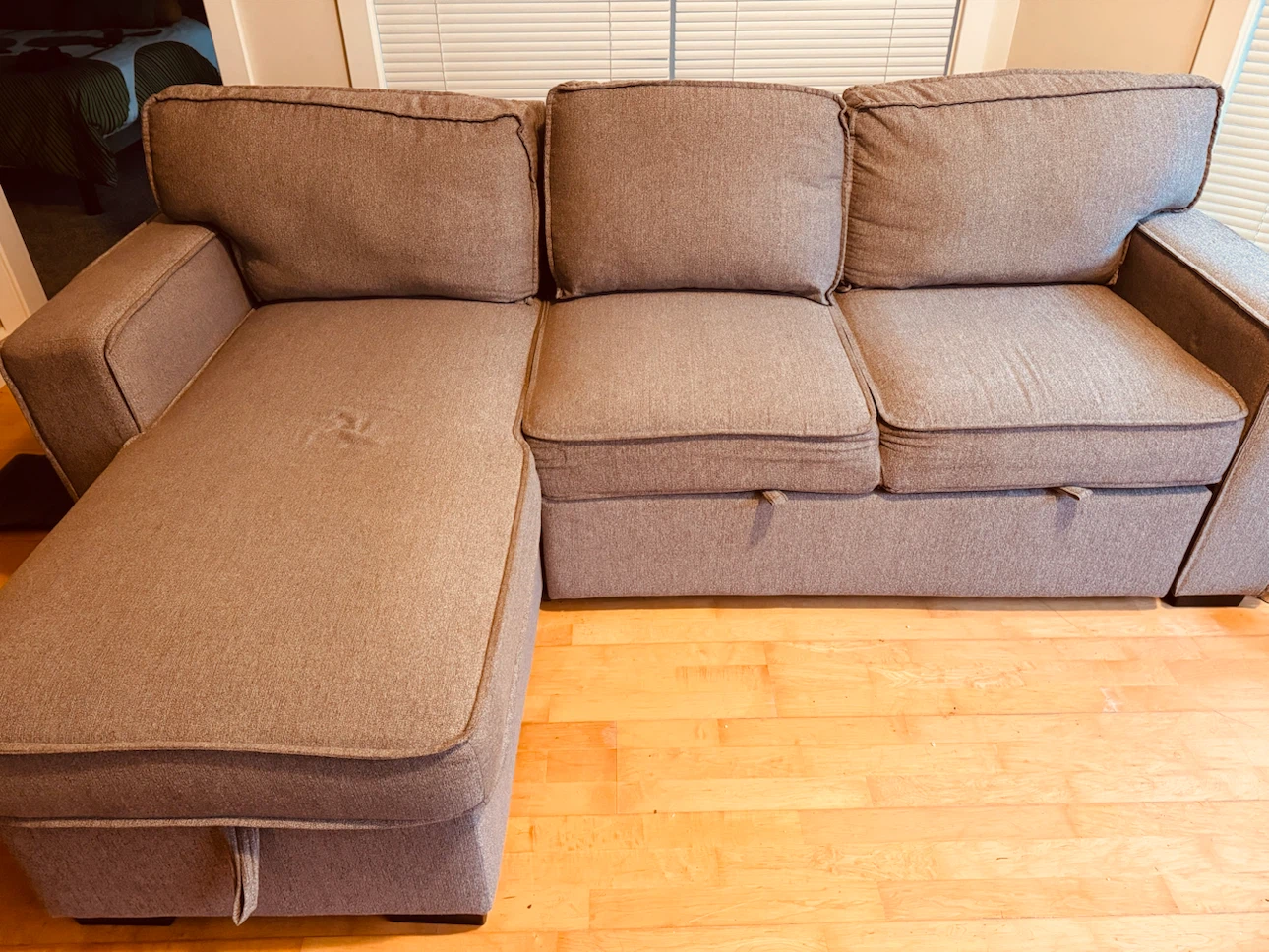 Grey Fabric Sectional Sofa Bed with Storage - photo 2