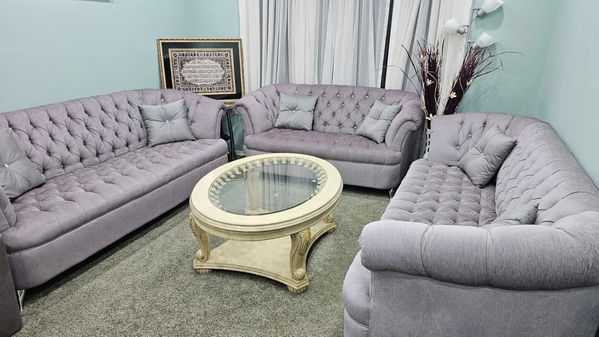 Tufted Grey Sofa Set