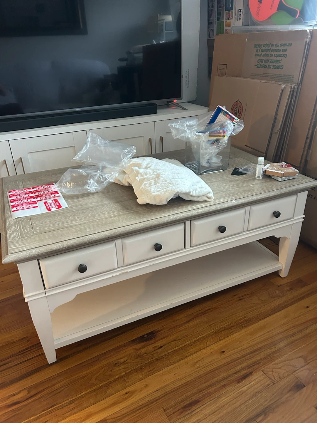 White and Wood Coffee Table with Drawers