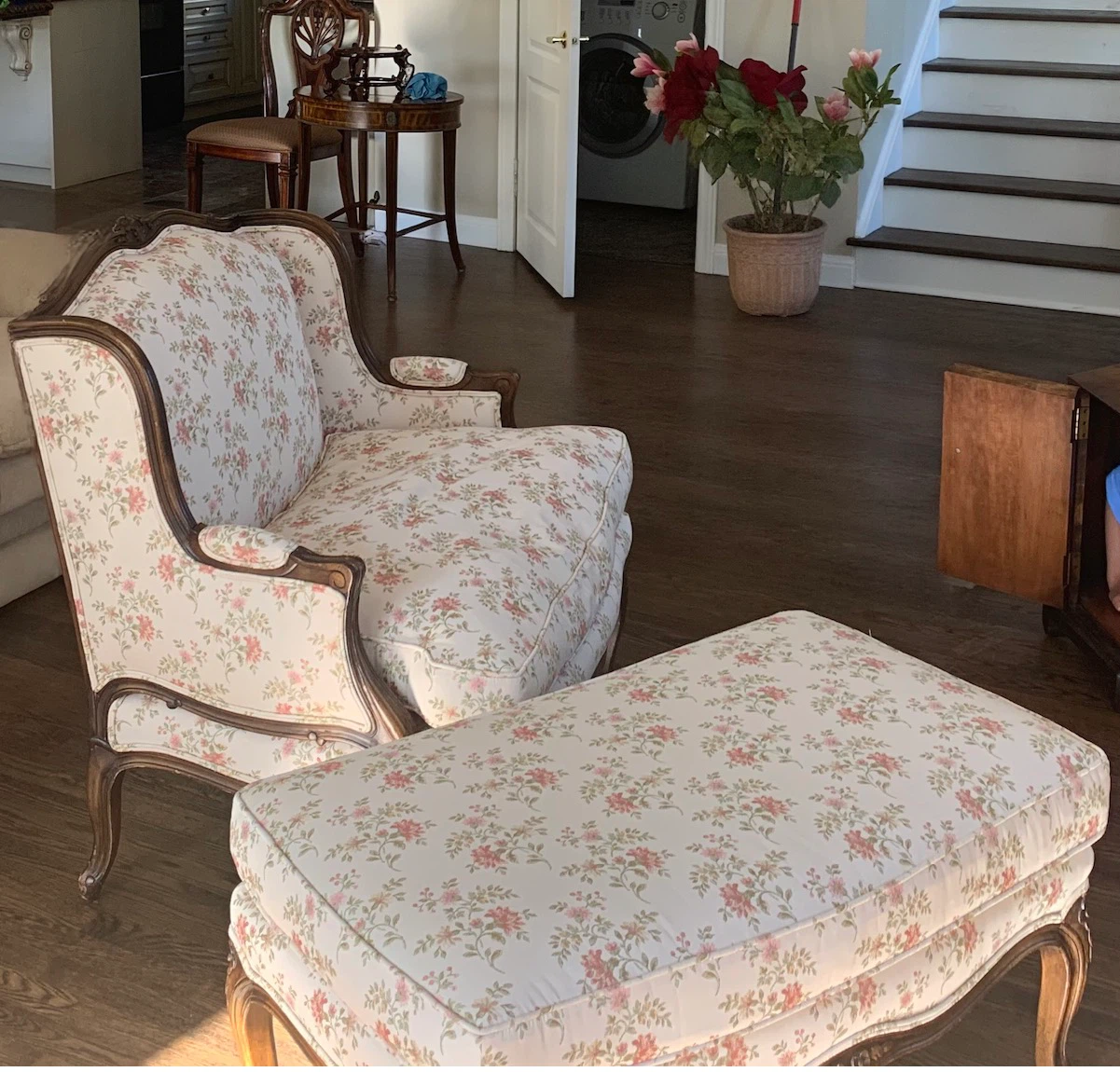 Vintage Floral Accent Chair and Ottoman