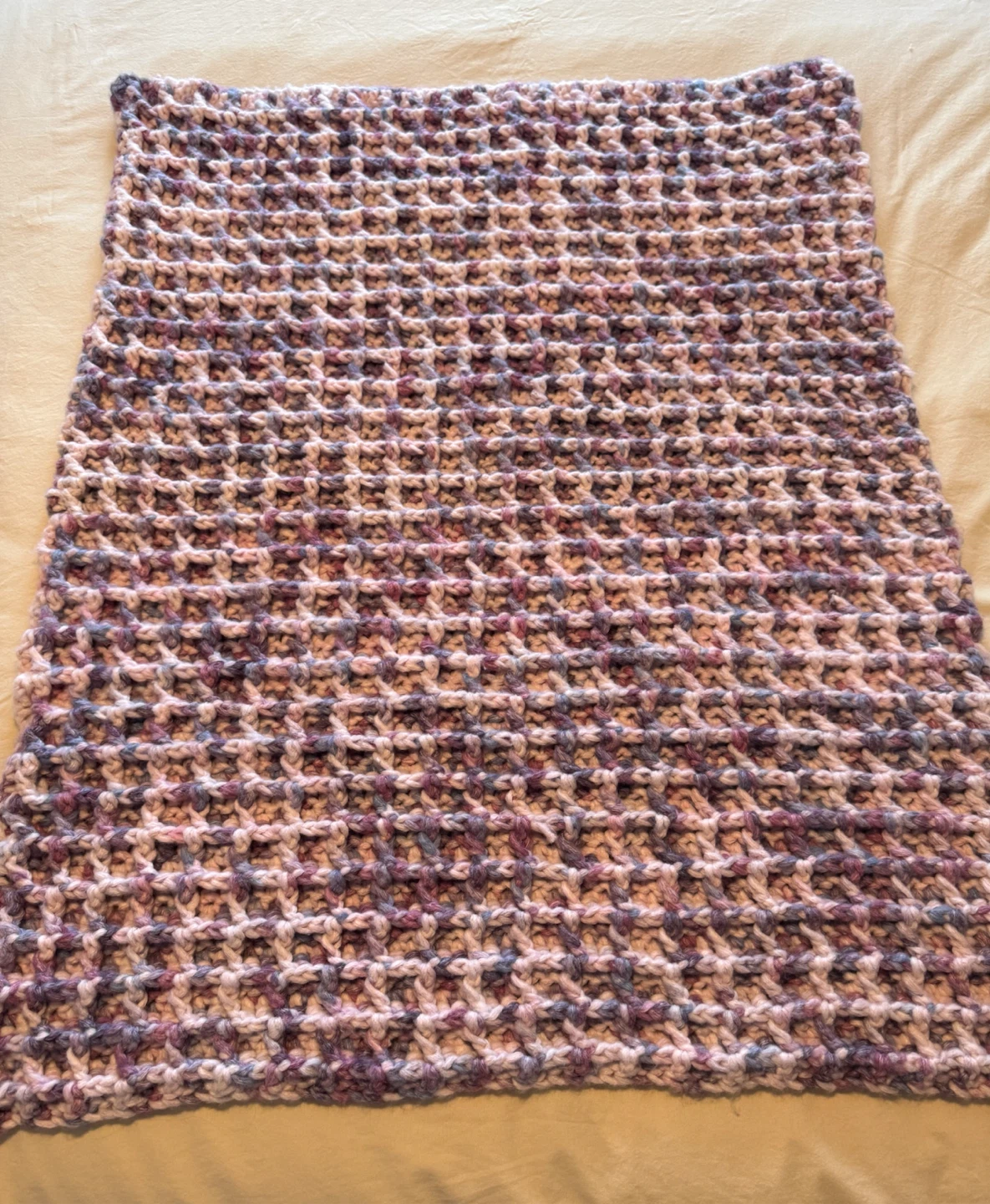 Hand-crocheted multicoloured waffle stitch blanket - photo 2